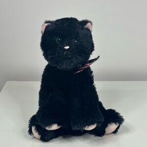 Russ Berrie Green Eyes Frisky Black Cat Stuffed Animal Plush  8" Kitten Soft Toy
